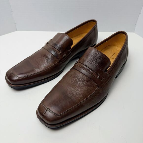 Sandro Moscoloni Brown Pebbled Leather Penny Loafers Mens 11D Square‎ Toe Office main image 4
